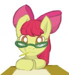 accessory bow_(feature) bow_accessory bow_ribbon centered_hair_bow eyewear female glasses hair hair_accessory hair_bow hair_ribbon mouth_hold pencil_(object) ribbons solo young elslowmo ende friendship_is_magic hasbro my_little_pony apple_bloom_(mlp) earth_pony equid equine horse mammal pony