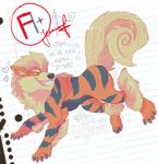 ambiguous_gender fangs feral fur notebook_paper_background smile solo teeth text jeanwoof nintendo pokemon arcanine canid canine generation_1_pokemon mammal pokemon_(species) english_text hi_res