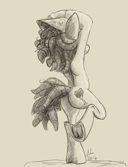 anthro butt cutie_mark dreadlocks female hair hooves nude smile solo underhoof raikoh-illust friendship_is_magic hasbro my_little_pony tree_hugger_(mlp) earth_pony equid equine horse mammal pony 2016 monochrome sketch