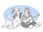 anthro clothing duo flat_cap guitar hat headgear headwear holding_musical_instrument holding_object male musical_instrument playing_guitar playing_music plucked_string_instrument sherpa_hat string_instrument eclipticafusion animal_crossing nintendo rock_dog bodi_(rock_dog) k.k._slider canid canine canis domestic_dog livestock_guardian_dog mammal molosser mountain_dog pastoral_dog tibetan_mountain_dog 2016 4:3