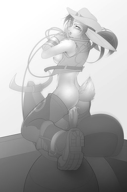 anthro blush bodily_fluids boots clothing cowboy_hat cum dildo dildo_sitting female footwear genital_fluids genitals grin hat headgear headwear humanoid_genitalia humanoid_vulva looking_at_viewer masturbation penetration sex_toy shoes smile solo straddling toying_self vaginal vaginal_fluids vaginal_masturbation vaginal_penetration vulva tsampikos lagomorph mammal digital_media_(artwork) monochrome shaded