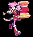 accessory alternate_species anthro boots bow_ribbon clothing dress fangs female footwear gloves green_eyes hair_accessory hairband hammer handwear pink_body shoes solo tail teeth tools 0poole sega sonic_the_hedgehog_(series) amy_rose domestic_cat felid feline felis mammal absurd_res hi_res