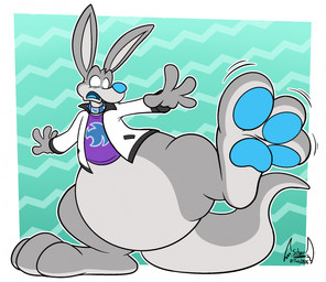 3_toes after_transformation anthro belly big_belly big_feet bottomless clothed clothing feet fingers grey_body male one_foot_raised shirt simple_background solo species_transformation toes toony topwear topwear_only transformation undershirt soul-silver-dragon soul-silver-dragon_(character) kangaroo macropod mammal marsupial hi_res