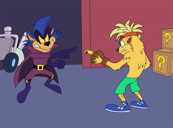 4_fingers anthro biped black_nose blue_body blue_fur boots cheek_tuft clothed clothing costume duo facial_tuft fingerless_gloves fingers footwear fur gesture gloves green_eyes hand_gesture handwear looking_at_another male mask mohawk pointing pointing_at_another purple_boots purple_clothing purple_footwear purple_gloves purple_handwear shoes standing tuft yellow_sclera fredidueye activision crash_bandicoot_(series) spider-man_pointing_at_spider-man willy_wombat crash_bandicoot willy_wombat_(character) mammal marsupial vombatiform wombat 2021 crossover full-length_portrait hi_res meme portrait