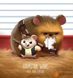 anthro black_eyes black_hair blaster bottomless brown_body brown_fur buckteeth clothed clothing duo fangs feral fur hair humor open_mouth paper pun teeth visual_pun whiskers white_body white_fur piper_thibodeau star_wars chewbacca han_solo cricetid hamster mammal rodent digital_media_(artwork) digital_painting_(artwork) painting_(artwork)