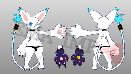 accessory anthro balls_outline big_butt biped black_claws blue_eyebrows blue_eyes blue_tail_tip blush bulge bulge_from_behind butt claws clothed clothed_anthro clothed_male clothing collar detailed_bulge dipstick_tail ear_tuft eyebrows fur furgonomics genital_outline gloves handwear jewelry looking_at_viewer male male_anthro markings navel pawpads pink_nose pink_pawpads pupils ring shortstack shortstack_male simple_background solo tail tail_accessory tail_jewelry tail_markings tail_ring thick_thighs tuft white_body white_fur white_pupils wide_hips ema_imp~ bandai_namco digimon fan_character digimon_(species) felid feline gatomon mammal digital_media_(artwork) distracting_watermark hi_res watermark