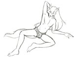 anthro barefoot briefs bulge canid canine clothed clothing colored_underwear feet fox hair long_hair lying male mammal navel pretty_cure simple_background sketch skinny_male solo thegreatmatsutzu topless underwear white_background wolfrun