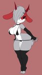 anthro clothing collar ear_piercing ear_ring female grey_hair hair panties piercing ring_piercing simple_background solo underwear wide_hips tansau ashen_(paindemonoidsex) bovid caprine goat mammal hi_res