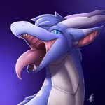 ambiguous_gender blue_body blue_eyes blue_fur feral fur hair horn inner_ear_fluff mouth_shot open_mouth simple_background solo teeth tongue tongue_out tuft shikaro mythology dragon mythological_creature mythological_scalie scalie 1:1 2017 headshot_portrait hi_res portrait