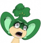 :o ambiguous_gender big_ears black_body black_nose black_skin bodily_fluids crying fur glistening green_body green_fur open_mouth shadow shocked simple_background solo tan_body tan_skin tears teeth tongue white_background unknown_artist nintendo pokemon generation_5_pokemon mammal pansage pokemon_(species) primate meme reaction_image