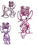 antennae_(anatomy) banana brush eyebrows female food fruit grape holding_object hug long_antennae long_ears looking_at_another multi_arm multi_limb orange_(fruit) pineapple plant smile ryuko_rose disney lilo_and_stitch angel_(lilo_and_stitch) carmen_(lilo_and_stitch) heat_(lilo_and_stitch) lilo_pelekai alien experiment_(lilo_and_stitch) human mammal 2017 black_and_white hi_res monochrome pink_and_white purple_and_white sketch unavailable_at_source female_(lore)