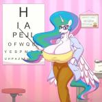 anthro big_breasts breasts certificate chart clothed clothing coat eye_chart eyewear feathered_wings feathers female glasses hair horn huge_breasts lab_coat looking_at_viewer multicolored_hair office purple_eyes smile solo topwear wings gunpowdergreentea friendship_is_magic hasbro my_little_pony mythology princess_celestia_(mlp) equid equine mammal mythological_creature mythological_equine winged_unicorn hi_res