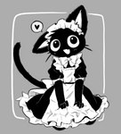 alternative_fashion anthro apron big_eyes biped black_body black_clothing black_dress black_ears black_eyes black_fur black_tail bow_(feature) bow_accessory bow_ribbon classic_lolita clothed clothing cute_fangs dress fangs female female_anthro front_view fully_clothed fur goth gothic_lolita grey_background heart_symbol j-fashion kemono lolita_(fashion) long_tail looking_at_viewer maid_apron maid_headdress maid_uniform monotone_body monotone_fur monotone_tail multicolored_ears neck_bow one_ear_up open_mouth open_smile semi-anthro simple_background sitting smile solo speech_bubble tail teeth two_tone_ears uniform whiskers white_apron white_bow white_clothing white_inner_ear white_ribbon non_nya_nya maid_cat_(non_nya_nya) domestic_cat felid feline felis mammal 2023 digital_media_(artwork) full-length_portrait greyscale hi_res monochrome portrait shaded