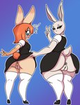 alternate_costume anthro anus big_butt bottomwear bubble_butt butt clothed clothing clothing_lift cotton_tail dress duo female female/female genitals legwear looking_back plump_labia puffy_sleeves pussy rear_view skirt skirt_lift tail tail_under_skirt thick_thighs thigh_highs y_anus tibbs juno_(tabunnie) pitaya_taiga bundroid lagomorph leporid mammal rabbit absurd_res hi_res