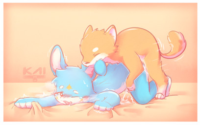 anthro balls bestiality bodily_fluids border cum cum_inside doggystyle duo ejaculation feral foreskin from_behind_position fur genital_fluids genitals male male/male nipples nude open_mouth penis sex simple_background small_penis tail unretracted_foreskin white_border young young_anthro kai_oshima canid canine canis domestic_dog lagomorph leporid mammal rabbit hi_res