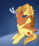 blush bodily_fluids clothing cutie_mark duo eyes_closed female feral hair interspecies kiss_on_lips kissing love male male/female passionate romantic romantic_ambiance seductive sex sweat tail young young_feral hasana-chan friendship_is_magic hasbro my_little_pony braeburn_(mlp) little_strongheart_(mlp) american_bison bison bovid bovine earth_pony equid equine horse mammal pony digital_media_(artwork) hi_res