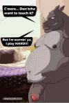 animated balls bed belly biceps chubby dialog grin hairy horn looking_at_viewer lovkuma male muscles obese overweight penis red_eyes rhinoceros solo text thick_penis uncut
Rating: Explicit
Score: 1
User: unforget
Date: April 23, 2014