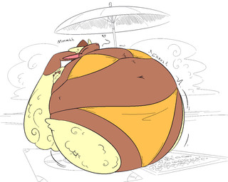 anthro beach belly big_belly bikini brown_body brown_fur clothing female fur inflation outside simple_background solo spherical_inflation swimwear two-piece_swimsuit white_background thatoneaceguy nintendo pokemon generation_4_pokemon lopunny pokemon_(species) 2026 5:4