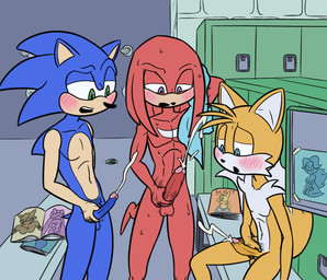 anthro balls bench biped blue_body blue_eyes blue_fur blush bodily_fluids breasts circlejerk circumcised cum cut_vs_uncut ejaculation erection female fingers foreskin fur genital_fluids genitals green_eyes group group_masturbation hair half-closed_eyes humanoid_genitalia humanoid_penis locker locker_room magazine male male/male masturbation moan muscular muscular_male narrowed_eyes nipples nude on_bench open_mouth orgasm penile penile_masturbation penis porn_magazine pornography pubes purple_eyes red_body red_fur retracted_foreskin sitting size_difference slim speed_lines standing sweat text towel trio vein veiny_penis vulva water wet yellow_body loshon adventures_of_sonic_the_hedgehog archie_comics dic_entertainment sega sonic_riders sonic_the_hedgehog_(archie) sonic_the_hedgehog_(comics) sonic_the_hedgehog_(series) breezie_hedgebot_robotnik breezie_the_hedgehog bunnie_rabbot knuckles_the_echidna miles_prower nicole_the_lynx sonic_the_hedgehog wave_the_swallow canid canine echidna eulipotyphlan european_hedgehog fox hedgehog mammal monotreme red_fox short-beaked_echidna true_fox 2020 digital_media_(artwork)