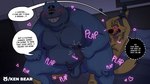 anthro anthro_on_anthro anthro_penetrated anthro_penetrating anthro_penetrating_anthro balls bed bedroom_sex belly big_penis black_nose blue_body blue_fur blush bodily_fluids bound cheek_tuft dialogue duo erection eyewear eyewear_only facial_tuft fist fur furniture genital_fluids genitals glasses glasses_only hands_tied heart_symbol humanoid_genitalia humanoid_penis interspecies leaking_precum male male/male male_penetrated male_penetrating male_penetrating_male nude nude_anthro nude_male on_bed on_bottom on_top open_mouth overweight overweight_anthro overweight_male penetration penis plap_(sound) power_bottom precum question_mark reverse_cowgirl_position saliva saliva_on_tongue sex size_difference small_penis small_top_big_bottom smile sound_effects speech_bubble tail talking_to_another talking_to_partner text tongue tongue_out tuft vein veiny_penis wearing_glasses whisker_spots whiskers yellow_body yellow_eyes yellow_fur ken_bear kennsfw lester_(trashtoonz) oliver_(trashtoonz) canid canine canis domestic_cat domestic_dog felid feline felis mammal 2025 absurd_res english_description english_text hi_res