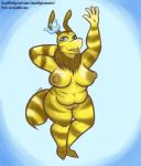 anthro areola arthropod_abdomen belly big_breasts blue_eyes breasts crown female genitals headgear nipples non-mammal_breasts non-mammal_nipples nude overweight overweight_anthro overweight_female plump_labia pussy solo stinger deathlyinnocent queeni_(deathlyinnocent) arthropod bee hymenopteran insect hi_res