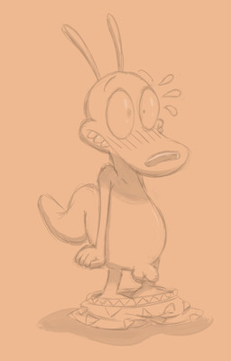 anthro balls blush bodily_fluids clothed clothing flaccid foreskin genitals humanoid_genitalia humanoid_penis male partially_clothed penis solo sweat sweatdrop tail thick_tail underwear underwear_down comjuke nickelodeon rocko's_modern_life rocko_rama macropod mammal marsupial wallaby hi_res