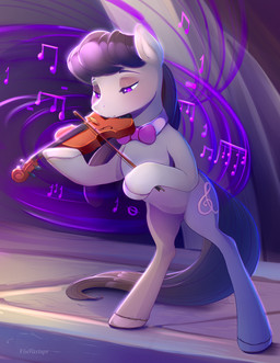 biped black_hair bow_(feature) bow_(stringed_instrument) bow_tie bowed_string_instrument cutie_mark eyelashes female feral fur g_clef grey_body grey_fur hair holding_musical_instrument holding_object hooves long_hair musical_clef musical_instrument musical_note musical_symbol nude playing_music playing_violin purple_eyes quadruped smile solo standing string_instrument symbol toony violin viwrastupr friendship_is_magic hasbro my_little_pony octavia_(mlp) earth_pony equid equine horse mammal pony hi_res