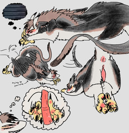 >_< animal_genitalia animal_penis anus arm_tuft ass_up black_body black_feathers black_fur black_highlights black_tail black_talons black_wings blurred_text blush bodily_fluids brown_body brown_feathers brown_fur brown_hair brown_tail brown_wings cloaca cloacal_penis countershading elbow_tuft equine_genitalia equine_penis eyes_closed fantasizing feathers feral fur genital_fluids genitals grin hair hand_on_own_face highlights_(coloring) imminent_footjob male male_feral multicolored_body multicolored_fur multicolored_tail multicolored_wings multiple_angles pancake_position penis pink_anus pink_penis precum red_penis scutes sharp_teeth sheath smile solo tail tail_motion tailwag teeth text thought_bubble tuft wavy_mouth white_body white_countershading white_feathers white_fur white_tail white_wings wings yellow_hands yellow_scutes birdpaw_(artist) mythology fursona_(birdpaw) dragon feathered_dragon feathered_scalie furred_dragon furred_scalie mythological_creature mythological_scalie scalie 2026 absurd_res english_text hi_res