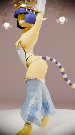 alternative_fashion anthro arms_above_head armwear blue_hair clothing detached_sleeves dress eyes_closed female fur hair ineffective_clothing linked_nipples linked_piercing markings nipple_piercing nipple_ring nipple_ring_dress nipples panties piercing ring_piercing solo standing striped_markings striped_tail stripes tail tail_markings underwear uraeus white_clothing white_dress yellow_body yellow_fur reheshul warfaremachine_(modeler) animal_crossing nintendo nipple_piercing_dress ankha_(animal_crossing) warfare_ankha domestic_cat felid feline felis mammal 3d_(artwork) 9:16 digital_media_(artwork) hi_res