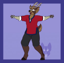 2_toes 5_fingers anthro antlers biped black_nose bottomwear brown_body brown_countershading brown_fur brown_hair brown_tail clothed clothed_anthro clothed_male clothing countershade_arms countershade_face countershade_fur countershade_tail countershade_torso countershading feet fingers fur glowing glowing_eyes glowing_markings grey_bottomwear grey_clothing grey_pants hair hooves horn humanoid_hands magic magic_user male male_anthro markings open_mouth pants red_clothing red_shirt red_topwear shirt solo spread_arms standing tail toes topwear unguligrade strawberrymilkdog deer mammal new_world_deer reindeer 2023 colored hi_res