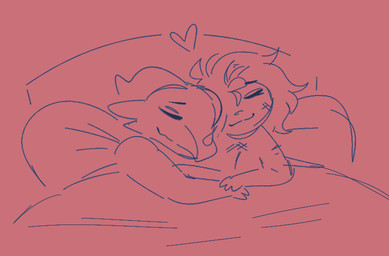 bed duo eyes_closed furniture hair heart_symbol horn on_bed conditional_dnp welwraith mythology alpine_(ncs) epoch_(welwraith) dragon human mammal mythological_creature mythological_scalie scalie 2026 digital_drawing_(artwork) digital_media_(artwork) female_(lore)