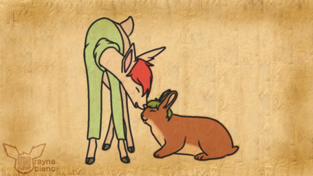albino carrettop female feral nuzzling prosthetic_ear scroll albinoraynedeer rayne_blanc carret deer lagomorph leporid mammal new_world_deer rabbit white-tailed_deer 16:9 widescreen