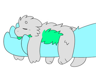 anthro eyes_closed fur green_body green_fur grey_body grey_fur held_by_hands lying male on_front relaxing sleeping solo tired tongue tongue_out snuffles mythology snuffles_(character) dragon mythological_creature mythological_scalie scalie hi_res