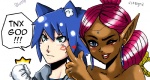 alternate_species blue_eyes blue_hair dark_body dark_skin duo ear_piercing exclamation_point female green_eyes hair heart_symbol humanoid_pointy_ears humanoidized kiss_mark kissing male one_eye_closed piercing pink_hair wink bluc elksign05 sega sonic_and_the_secret_rings sonic_storybook_series sonic_the_hedgehog_(series) shahra_genie_of_the_ring sonic_the_hedgehog animal_humanoid eulipotyphlan genie hedgehog humanoid mammal 2010 collaboration