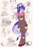 3_horns 5_fingers anthro bald blep bone_frill breasts clothed clothing feather_tuft feathers female fingers footwear frill_(anatomy) gloves hair hair_over_eye hand_scar handwear horn long_tail male multi_horn multimeter one_eye_obstructed overalls pliers purple_body purple_eyes purple_hair purple_scales scales scar screwdriver shirt shoes simple_background snout solo tail tail_feathers tail_feathers_tuft text thigh_gap tongue tongue_out tools topwear tuft wrench methakaiman cavemanon_studios goodbye_volcano_high snoot_game reed_(gvh) sera_(snoot_game) trish_(gvh) ceratopsian dinosaur dromaeosaurid human hybrid mammal ornithischian prehistoric_species reptile scalie theropod triceratops velociraptor absurd_res colored english_text hi_res