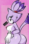 anthro big_breasts big_butt black_eyes breasts butt eyelashes female fur genitals looking_at_viewer nude purple_body purple_fur pussy raised_tail solo tail white_body white_fur diego_mejia sega sonic_the_hedgehog_(series) blaze_the_cat domestic_cat felid feline felis mammal 2025