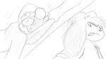 16:9 angry animal_crossing anthro bodily_fluids canid canine canis clothing dialogue_in_description domestic_dog dragging dragonweirdo duo eyewear female glasses hi_res hoodie human isabelle_(animal_crossing) mammal monochrome nintendo shih_tzu teardrop tears topwear toy_dog villager_(animal_crossing) widescreen