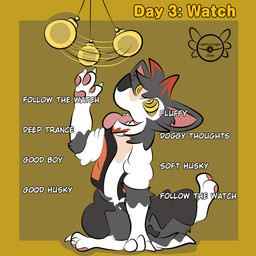 clock clothed clothing eye_scar facial_hair facial_scar feral_transformation goatee good_boy hair human_to_feral hypnosis hypnotic_eyes male mid_transformation mind_control orange_eyes oversized_clothing pocketwatch red_hair ringed_eyes scar species_transformation swirling_eyes text transformation transformation_through_hypnosis watch white_body white_skin lightfurdragon ra'zim canid canine canis domestic_dog human husky mammal nordic_sled_dog spitz 1:1 2025 absurd_res english_text hi_res
