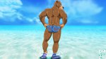 anthro biped black_nose blue_clothing blue_eyes blue_speedo blue_swimwear brown_body brown_fur butt closed_smile clothed clothing day fur looking_at_viewer looking_back looking_back_at_viewer male mouth_closed outside partially_submerged rear_view sea sky smile solo speedo speedo_only standing_in_water swimwear tailless topless water wet fabfelipe bear mammal 2012