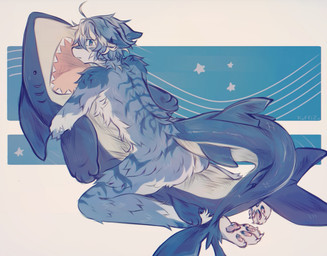 anthro blue_body blue_fur butt feet fur hindpaw male nude paws plushie solo tail koffizo ikea blahaj aquatic fish furred_shark shark hi_res