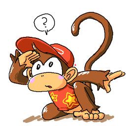 5_toes anthro barefoot biped blush brown_body brown_fur clothing conjoined_eyes feet fur hat headgear headwear male prehensile_feet simple_background solo toes white_background minus8 donkey_kong_(series) nintendo diddy_kong haplorhine mammal monkey primate 1:1 low_res