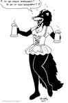 alcohol anthro barmaid beer beverage black_body black_fur bottomwear breasts clothed clothing dialogue dirndl drunk female fur open_mouth singing skirt solo substance_intoxication tail tail_under_skirt text whiskers tegerio zandar's_saga catherine_o'daisies mammal mephitid skunk 2019 german_text monochrome translated