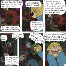 6_panel_comic angry anthro black_body black_hair black_sclera blonde_hair blue_eyes bong bottle bottomwear brown_eyes cigarette cigarette_in_mouth clothed clothing container dialogue dramatic drugs eyes_closed flannel_shirt fur furniture grey_body grey_fur grocery_bag group hair holding_bag holding_bottle holding_container holding_object hoodie inside logo male name_in_dialogue object_in_mouth on_sofa open_mouth pants profanity red_hair sitting sitting_on_sofa smoking smoking_cigarette sofa speech_bubble sweater tail text topwear trio yelling yelling_at_another yellow_body yellow_eyes yellow_fur kriek_wildebeest jeremy_(kriek_wildebeest) ravi_(kriek_wildebeest) tom_(kriek_wildebeest) border_collie canid canine canis collie domestic_dog herding_dog husky hybrid mammal nordic_sled_dog pastoral_dog portuguese_water_dog sheepdog spitz wolf 1:1 artist_logo comic english_text hi_res multiple_scenes