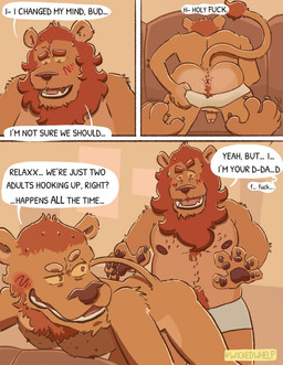admiring age_difference anthro anthro_on_anthro anus aroused aroused_by_another aroused_male ass_up barazoku bedroom_eyes belly_hair belly_tuft biceps big_muscles big_pecs blush blush_lines bodily_fluids body_hair boxers_(clothing) boxers_only briefs briefs_only briefs_pull butt butt_focus chest_hair chest_tuft claws clothed clothing clothing_pull dialogue duo eye_contact eyebrows flirting flirting_look foreskin fur furniture genitals hair happy_trail inviting inviting_to_anal inviting_to_sex larger_anthro larger_male living_room living_room_sex looking_at_another looking_at_butt looking_at_partner lying lying_on_sofa male male/male mane manly mature_anthro mature_male muscular muscular_anthro muscular_arms muscular_male muscular_thighs narrowed_eyes nipples nude nude_anthro nude_male offering_anal offering_sex older_anthro older_male on_front on_sofa orange_body orange_fur pawpads pecs penis presenting presenting_body presenting_hindquarters profanity pubes raised_eyebrow rear_view red_body red_fur red_hair red_mane red_pubes seduced seductive sex size_difference smaller_anthro smaller_male sofa sofa_sex speech_bubble sweat sweatdrop sweaty_body sweaty_face tail teasing teasing_partner teasing_with_butt text thick_arms thick_thighs topless topless_anthro topless_male tuft underwear underwear_only underwear_pull white_boxers white_briefs white_clothing white_underwear younger_anthro younger_male wickedwhelp felid feline lion mammal pantherine comic english_text hi_res father_(lore) father_and_child_(lore) father_and_son_(lore) incest_(lore) incestuous_temptation_(lore) parent_(lore) parent_and_child_(lore) parent_and_son_(lore) son_(lore)