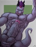 anthro balls genitals grin horn humanoid_genitalia humanoid_penis licking looking_at_viewer male mohawk muscular muscular_male penis perspective rangstrom+ smile solo tail tongue tongue_out muddytiger ostarn mythology dragon mythological_creature mythological_scalie scalie hi_res