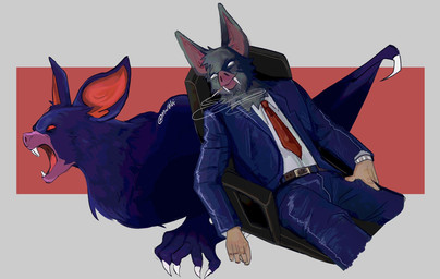 5_fingers cigarette cigarette_in_mouth claws fingers for_a_head humanoid_hands male object_in_mouth smoking white_eyes marshihi dispatch sonar_(dispatch) animal_head animal_humanoid bat humanoid mammal colored hi_res signature