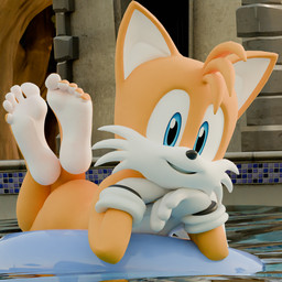 anthro barefoot blue_eyes butt clothing feet foot_fetish foot_focus fur gloves gloves_only handwear handwear_only humanoid_feet male mostly_nude multicolored_body multicolored_fur plantigrade smile soles solo tailless toes two_tone_body two_tone_fur white_body white_fur twintails3d sega sonic_the_hedgehog_(series) miles_prower canid canine fox mammal red_fox true_fox 1:1 2025 3d_(artwork) digital_media_(artwork) hi_res