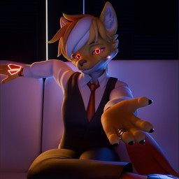anthro clothing cybernetic_eye cybernetics cyberpunk cyberware female glowing glowing_eyes gold_(metal) gold_jewelry gold_ring jewelry looking_at_viewer machine outstretched_hand smile solo suit tron_lines haolde ha1 canid canine canis mammal wolf 1:1 3d_(artwork) blender_(artwork) blender_cycles_(artwork) digital_media_(artwork) hi_res