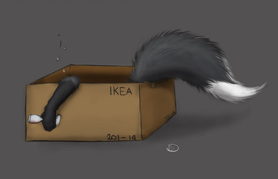 alcohol ambiguous_form ambiguous_gender beverage box container cup drunk food fur grey_body grey_fur in_box in_container solo substance_intoxication tail labbedog if_it_fits_i_sits_(meme) ikea canid canine fox mammal red_fox silver_fox true_fox 2013 meme