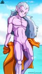 balls ear_piercing ear_ring fusion genitals hair humanoid_genitalia humanoid_penis humanoid_pointy_ears looking_at_viewer male not_furry nude penis piercing purple_body purple_skin ring_piercing smile solo towel white_hair prismanoodle_(artist) dragon_ball dragon_ball_super dragon_ball_z kibito_kai alien alien_humanoid humanoid kaioshin kai_(disambiguation) absurd_res hi_res